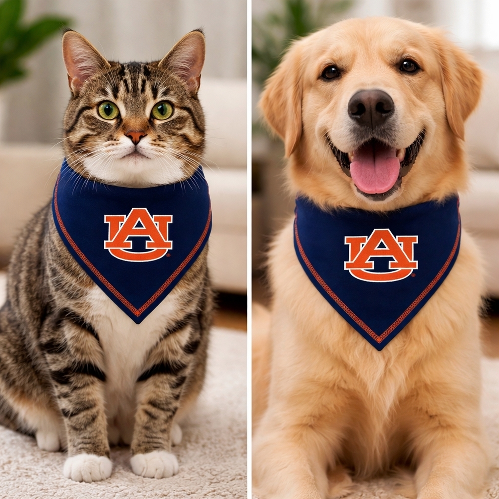 Pet First Collegiate Bandana Wear Auburn University Small Medium Blue Orange New